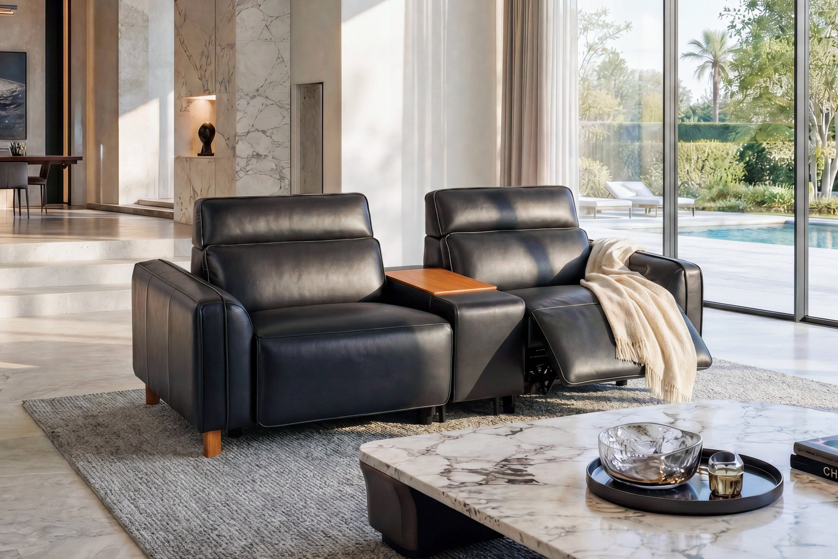 Lesley Leather Dual Recliner Lounge with Console
