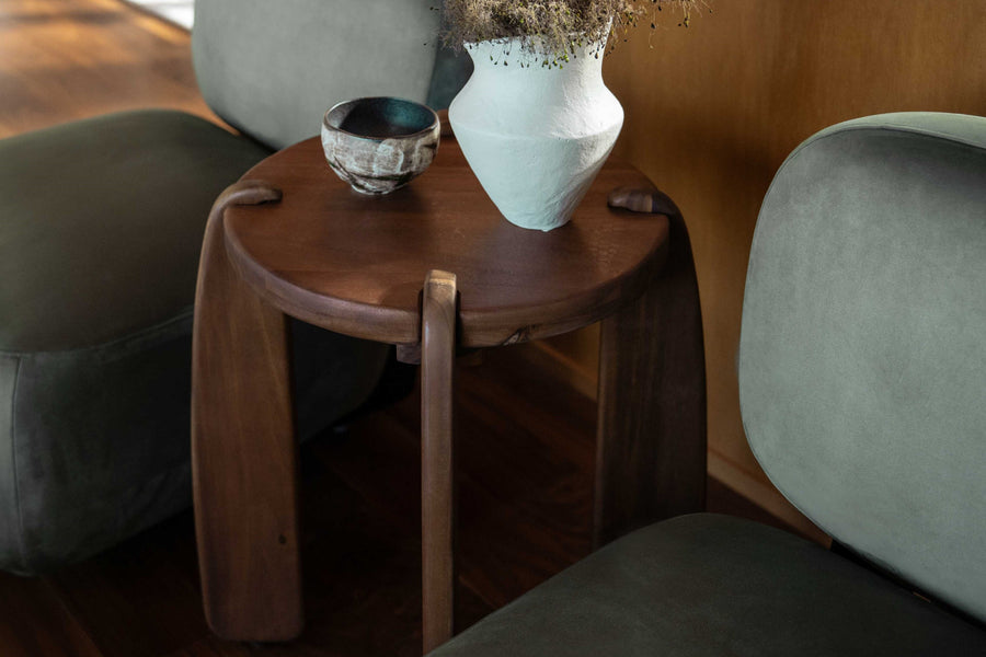 Valencia Ligna Wood Side Table, Walnut