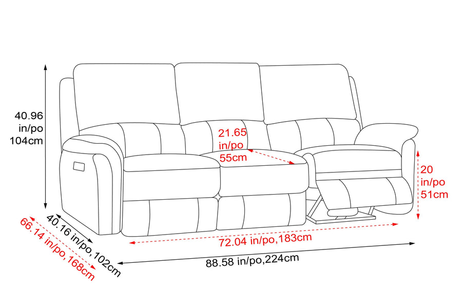 Valencia Martina Leather Three Seats Power Recliner Sofa, Black