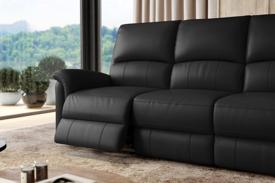 Valencia Martina Leather Three Seats Power Recliner Sofa, Black