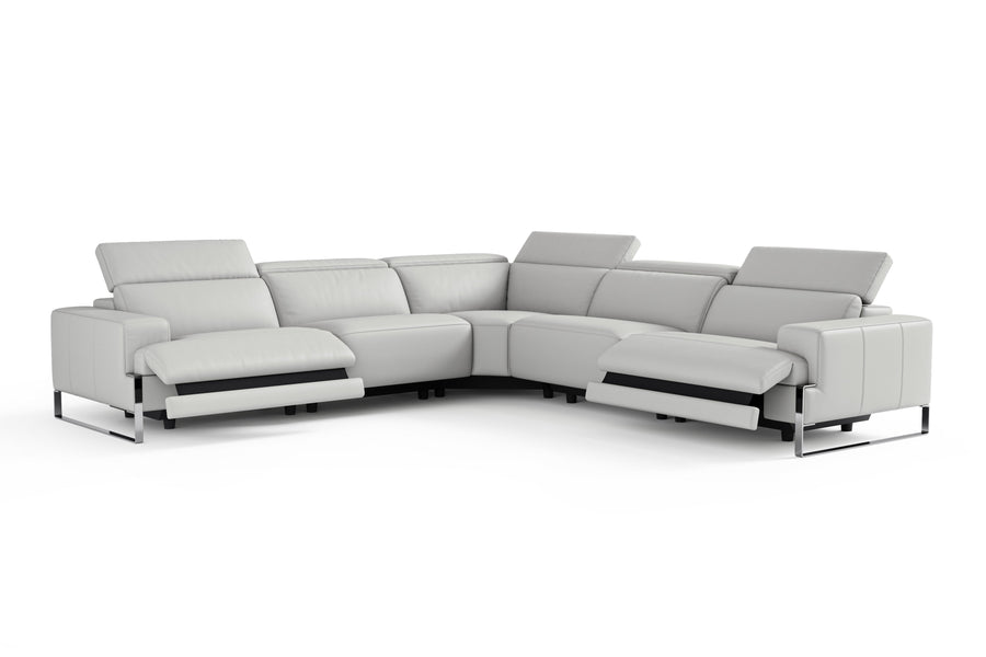 Valencia Melania Top Grain Leather L-Shape Reclining Sectional Lounge, Light Grey Color