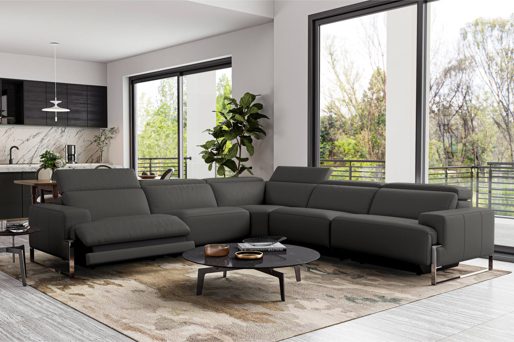 Melania Leather Reclining Corner Sectional Lounge