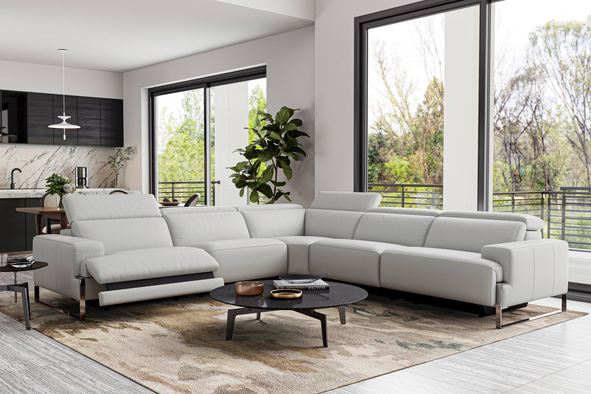 Melania Leather Reclining Corner Sectional Lounge