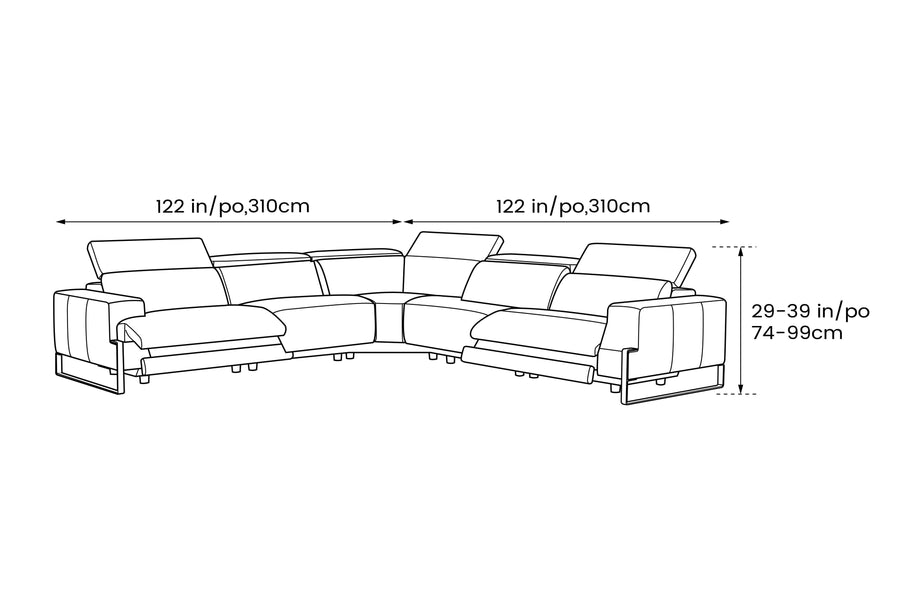 Valencia Melania Top Grain Leather L-Shape Reclining Sectional Sofa, Light Grey Color