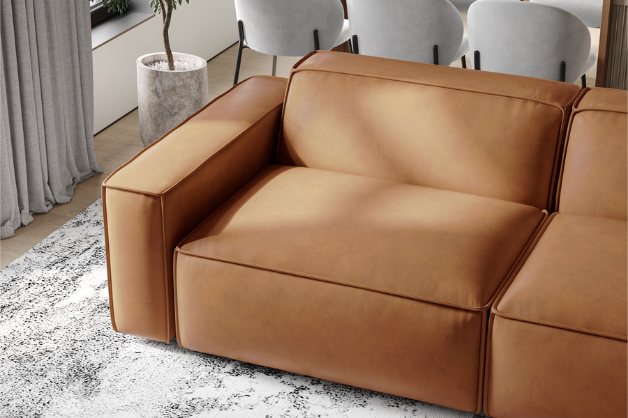 Valencia Nathan Aniline Leather Modular Three Seats Lounge with Down Feather, Caramel Brown