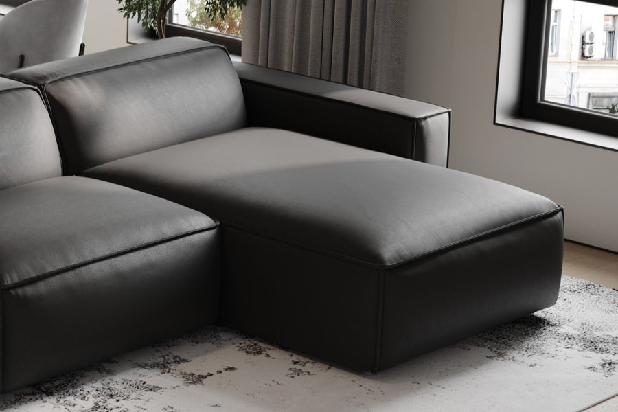Valencia Nathan Aniline Leather Modular Lounge with Down Feather, Row of 4 Double Chaises, Black Color