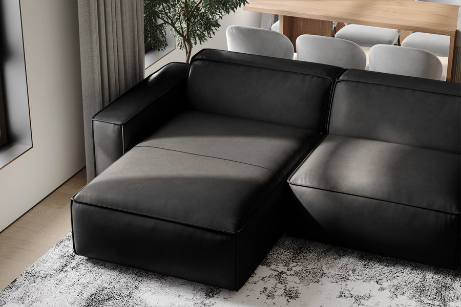 Valencia Nathan Aniline Leather Modular Lounge with Down Feather, Row of 4 Double Chaises, Black Color