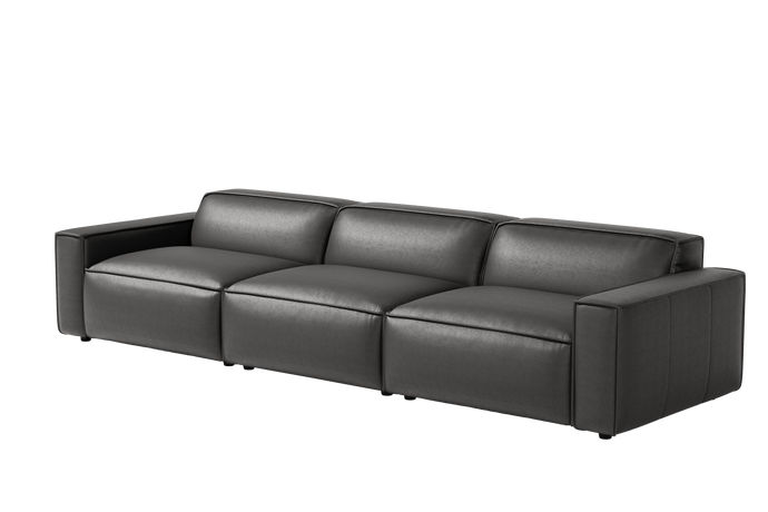 Valencia Nathan Aniline Leather Modular Lounge Three Seats Lounge with Down Feather, Black