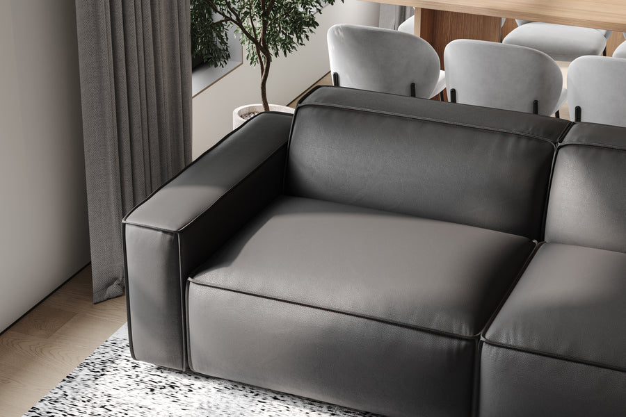 Valencia Nathan Aniline Leather Modular Lounge Three Seats Lounge with Down Feather, Black