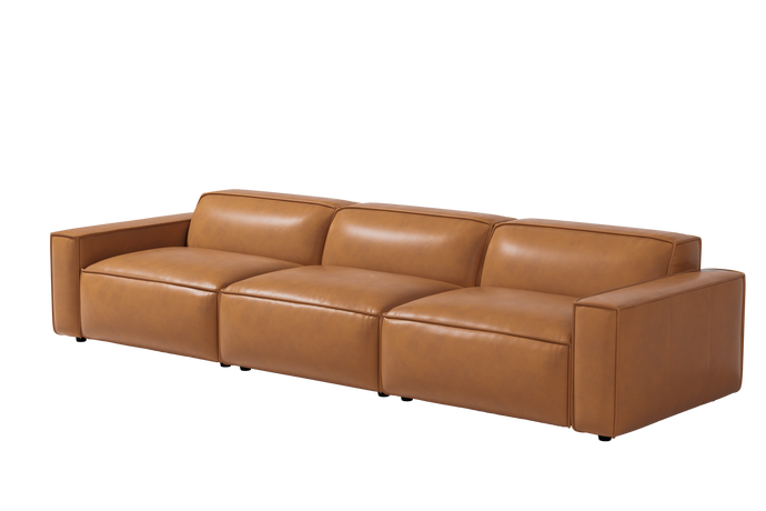 Valencia Nathan Aniline Leather Modular Three Seats Lounge with Down Feather, Caramel Brown