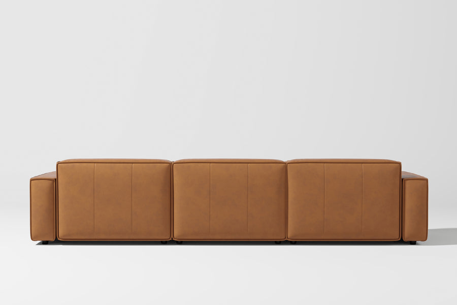 Valencia Nathan Aniline Leather Modular Three Seats Lounge with Down Feather, Caramel Brown