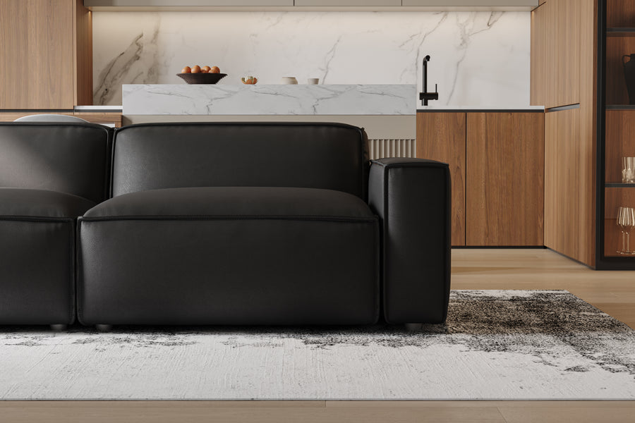 Valencia Nathan Aniline Leather Modular Lounge Three Seats Lounge with Down Feather, Black