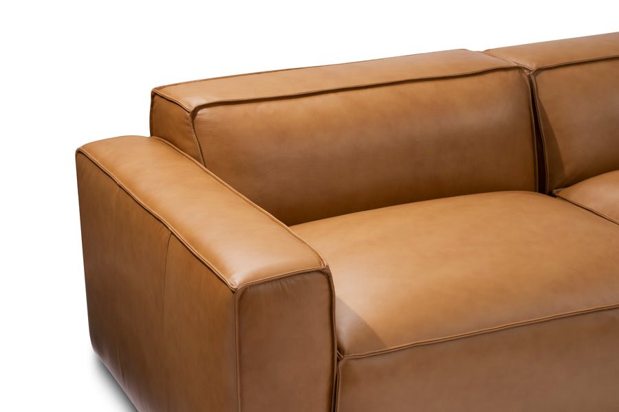 Valencia Nathan Aniline Leather Modular Right Chaise Sofa with Down Feather, Caramel Brown