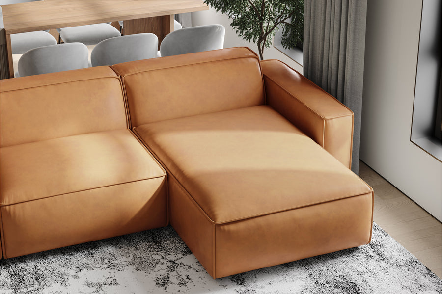 Valencia Nathan Aniline Leather Modular Right Chaise Lounge with Down Feather, Caramel Brown