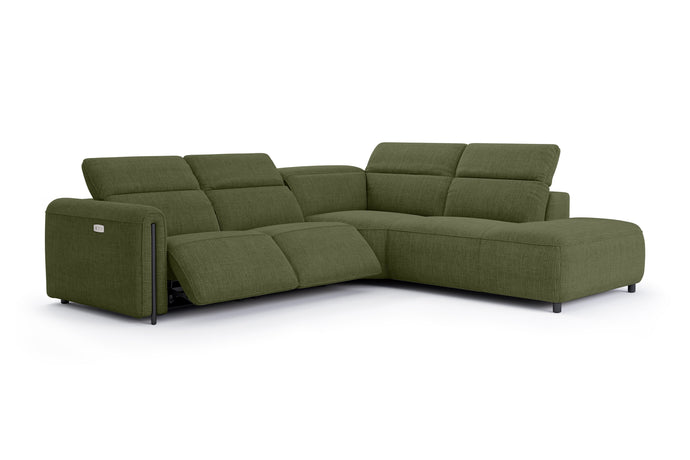 Valencia Octavia Fabric Reclining Sectional Cloud Lounge, L-Shape with Right Chaise, Olive Green