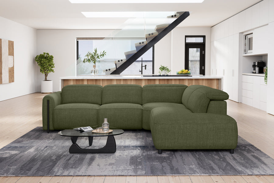 Valencia Octavia Fabric Reclining Sectional Cloud Lounge, L-Shape with Right Chaise, Olive Green