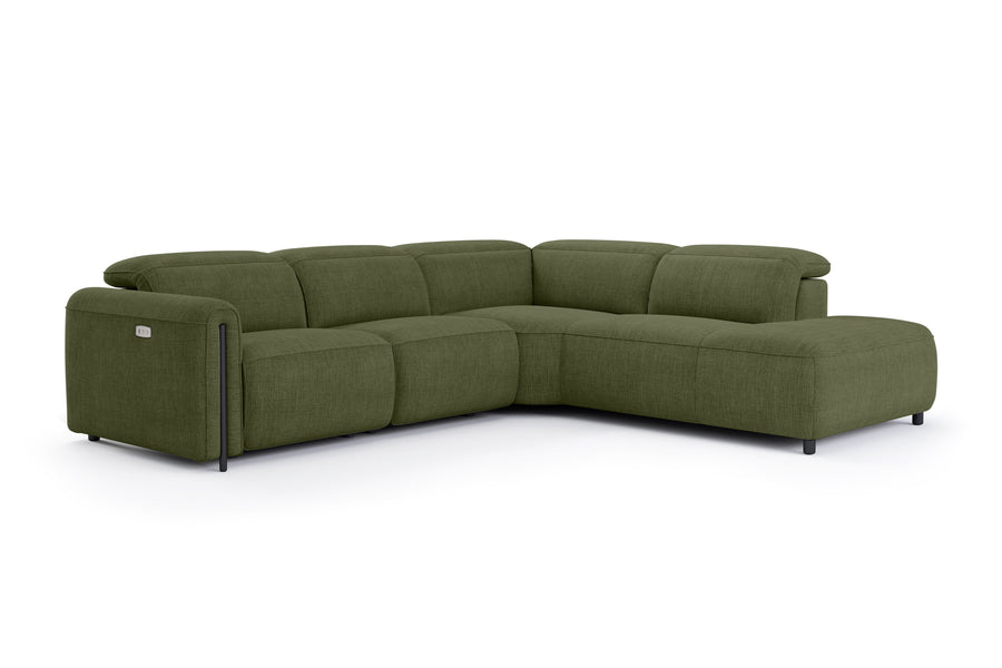 Valencia Octavia Fabric Reclining Sectional Cloud Lounge, L-Shape with Right Chaise, Olive Green