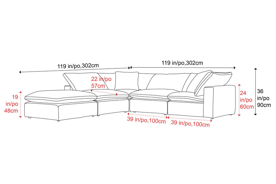 Valencia Ophelia Fabric Modular Sectional Sofa, 5 Seaters Left Sectional, Beige