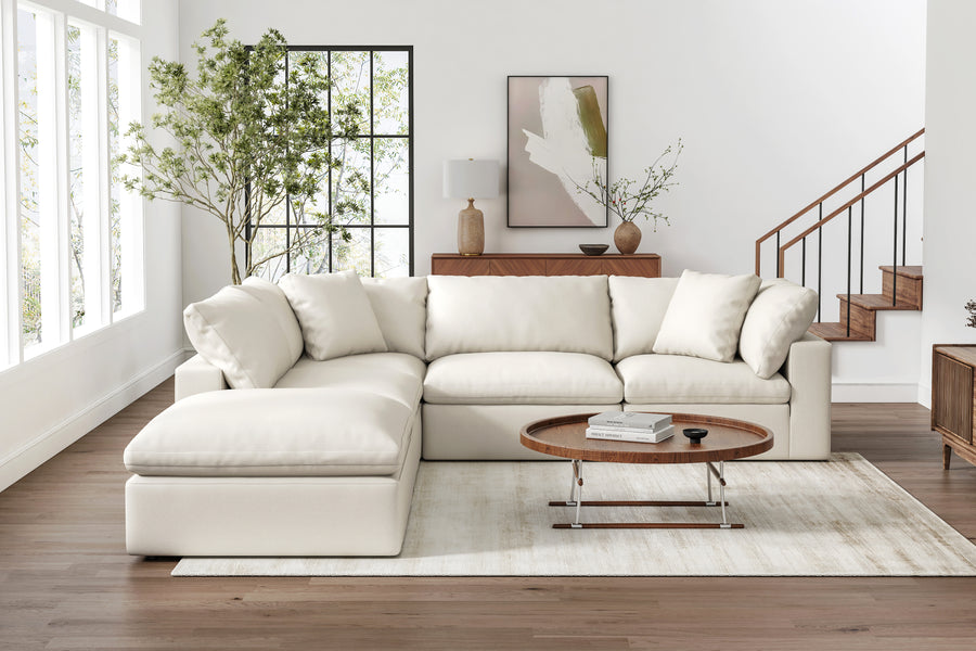 Valencia Ophelia Fabric Modular Sectional Sofa, 5 Seaters Left Sectional, Beige