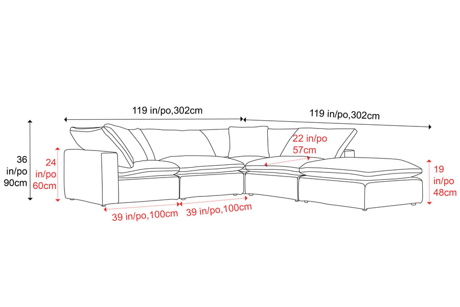 Valencia Ophelia Fabric Modular Sectional Sofa, 5 Seaters Right Sectional, Beige