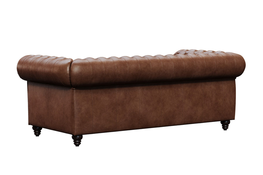 Valencia Parma 82" Full Aniline Leather Chesterfield Three Seats Sofa, Dark Chocolate Color