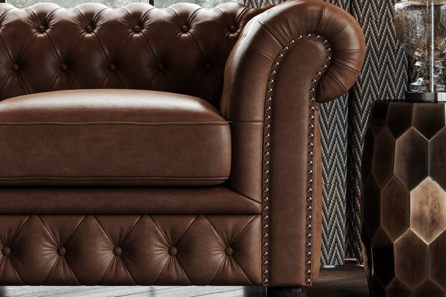 Valencia Parma Full Aniline Leather Chesterfield Single Lounge Accent Chair, Dark Chocolate