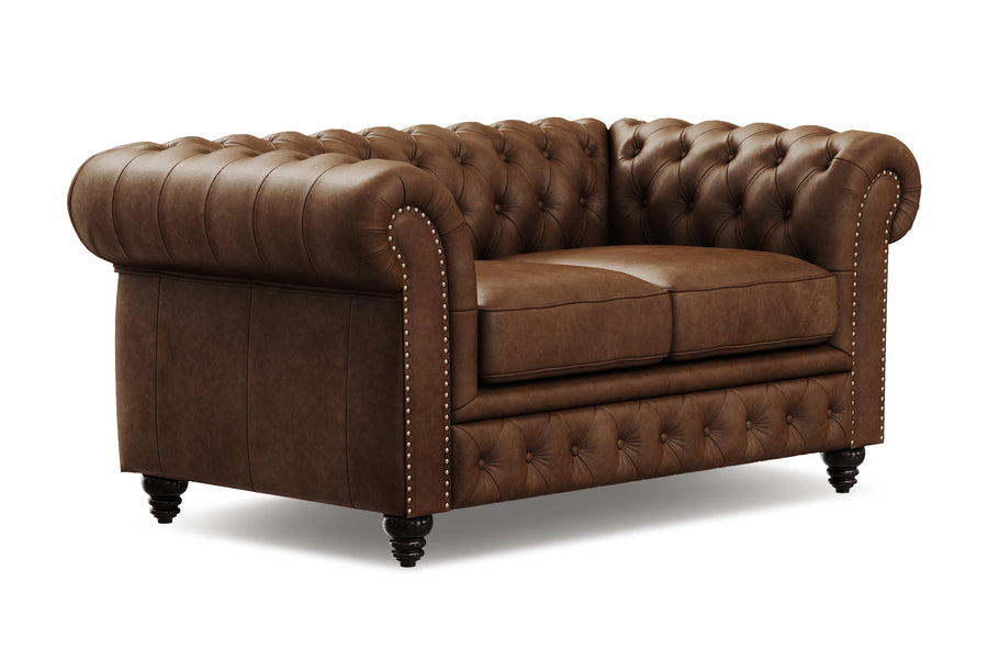 Valencia Parma 64" Full Aniline Leather Chesterfield Loveseat Lounge, Dark Chocolate