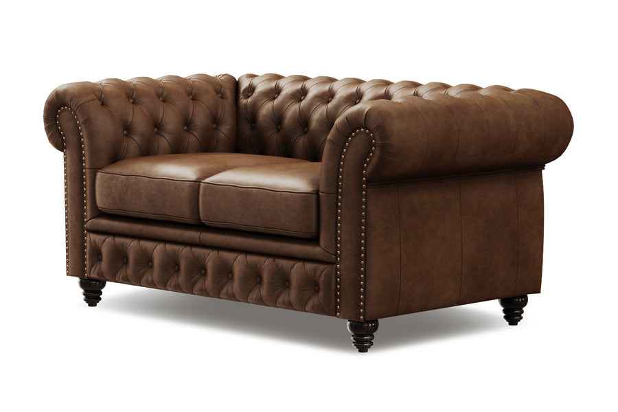 Valencia Parma 64" Full Aniline Leather Chesterfield Loveseat Lounge, Dark Chocolate