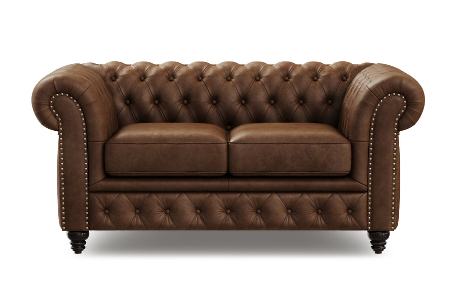 Valencia Parma 64" Full Aniline Leather Chesterfield Loveseat Lounge, Dark Chocolate