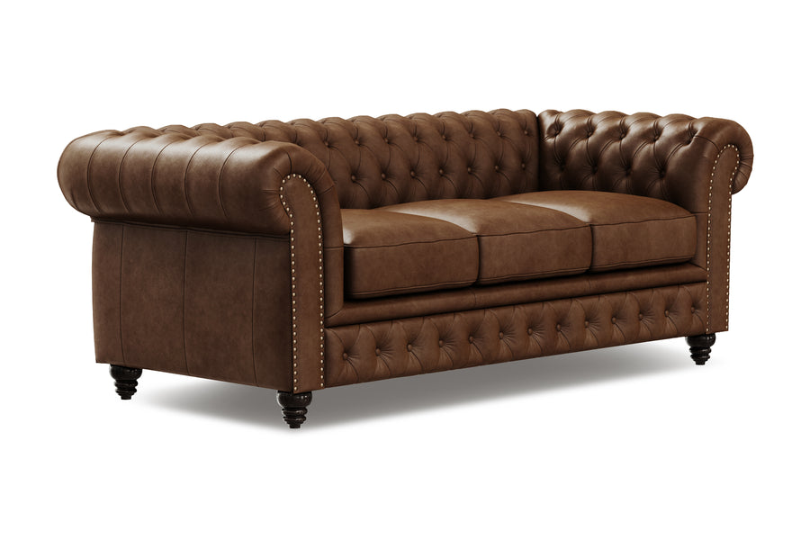 Valencia Parma 82" Full Aniline Leather Chesterfield Three Seats Lounge, Dark Chocolate