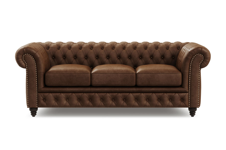 Valencia Parma 82" Full Aniline Leather Chesterfield Three Seats Lounge, Dark Chocolate