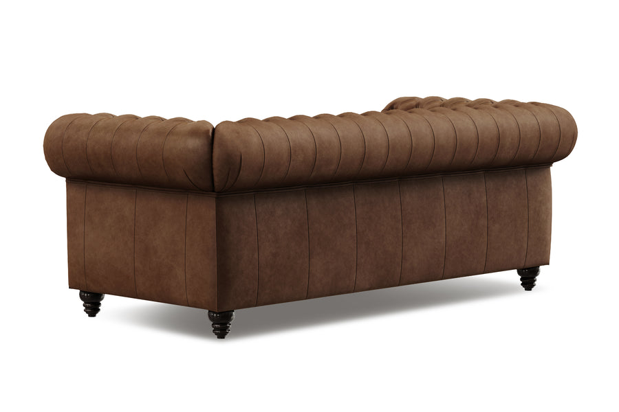 Valencia Parma 82" Full Aniline Leather Chesterfield Three Seats Lounge, Dark Chocolate