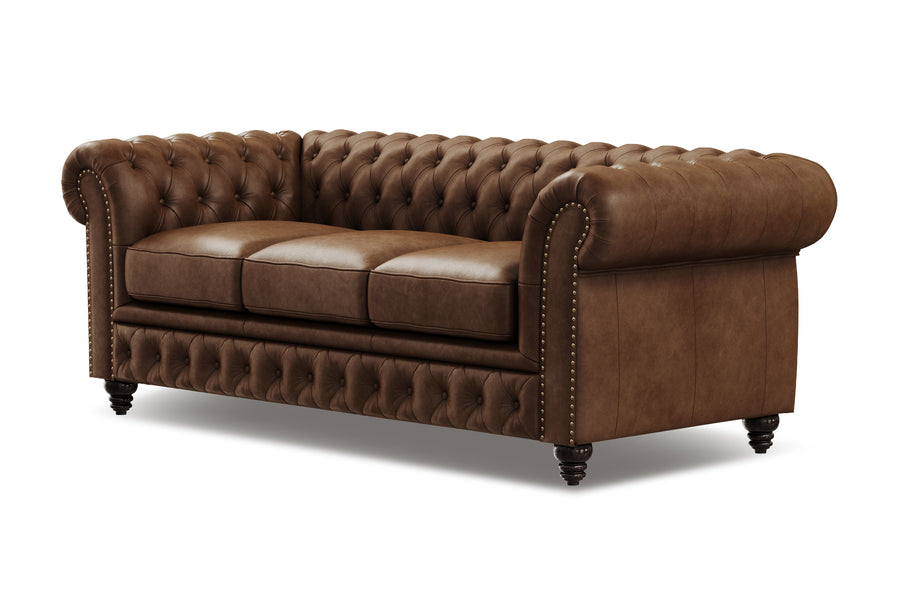 Valencia Parma 82" Full Aniline Leather Chesterfield Three Seats Lounge, Dark Chocolate