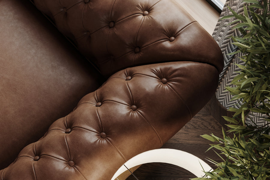 Valencia Parma Full Aniline Leather Chesterfield Single Lounge Accent Chair, Dark Chocolate