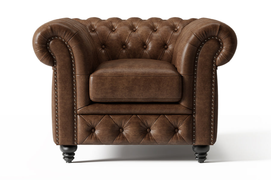 Valencia Parma Full Aniline Leather Chesterfield Single Lounge Accent Chair, Dark Chocolate