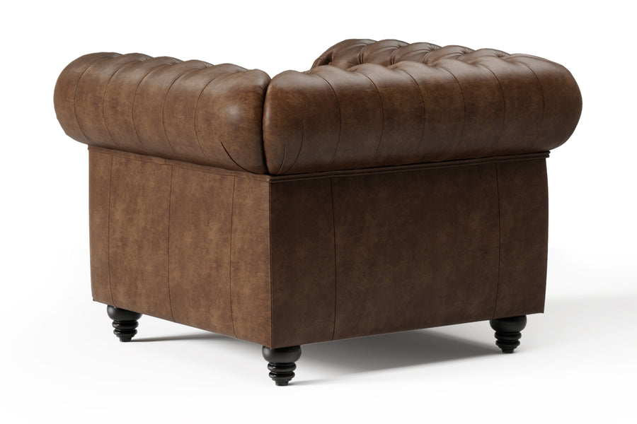 Valencia Parma Full Aniline Leather Chesterfield Single Lounge Accent Chair, Dark Chocolate