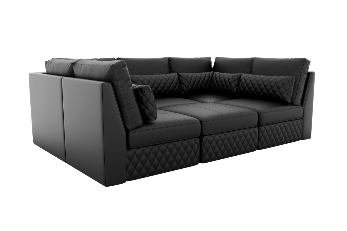 Valencia Pisa Top Grain Nappa 11000 Leather Lounge Sectional Lounge U Shape, Black