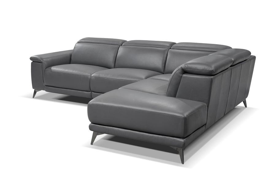 Valencia Pista Modern Top Grain Leather Reclining Sectional Lounge with Right-Hand Facing Chaise, Grey