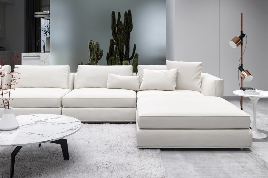 Valencia Quartz Fabric Modular Sectional Sofa, Light Grey