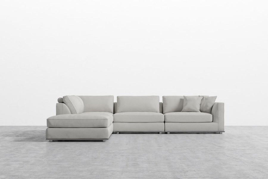 Valencia Quartz Fabric Corner Sectional Sofa, Light Grey