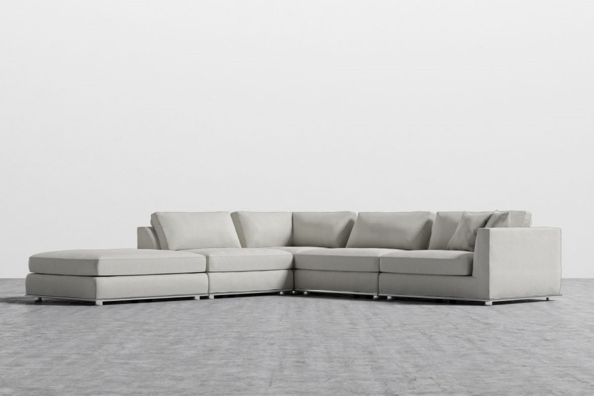 Valencia Quartz Fabric Corner Sectional Sofa, Light Grey