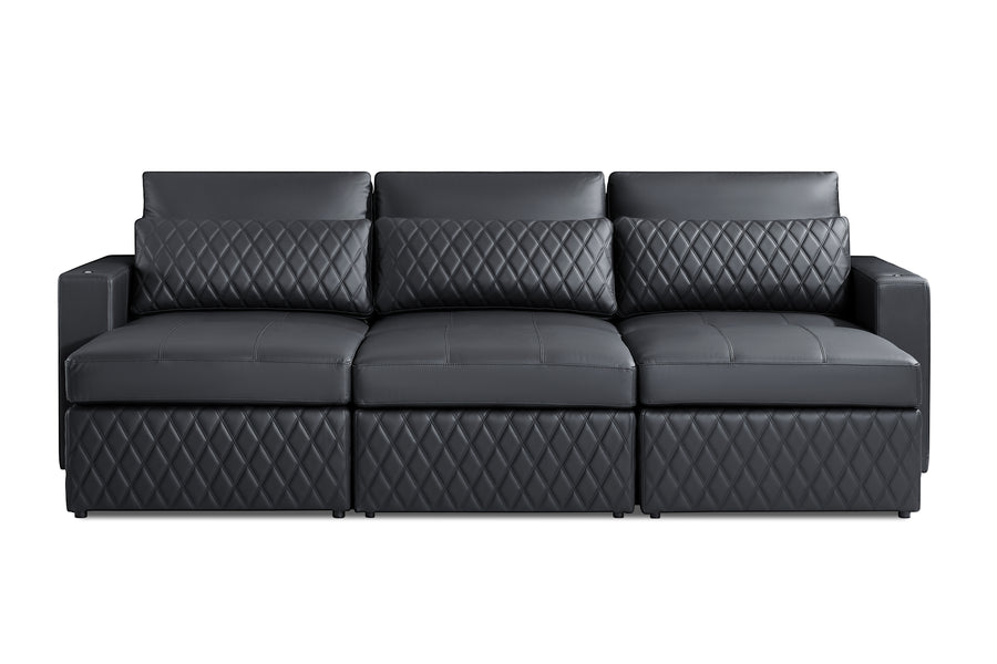 Valencia Pisa Top Grain Nappa 11000 Leather Lounge Sectional Lounge Three Seats with 3 Ottomans, Black