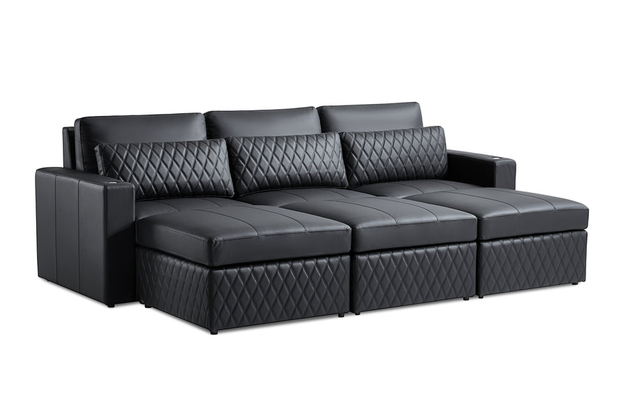 Valencia Pisa Top Grain Nappa 11000 Leather Lounge Sectional Lounge Three Seats with 3 Ottomans, Black