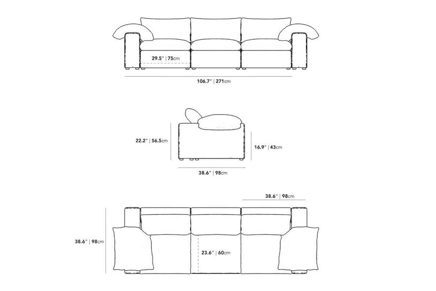 Valencia Lento Fabric Three Seats Sofa, Beige