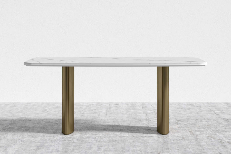 Valencia Selenite Ceramic 95" Dining Table, Ceramic