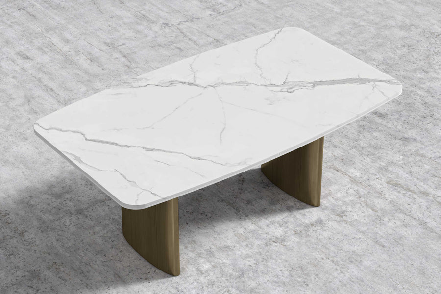 Valencia Selenite Ceramic 95" Dining Table, Ceramic