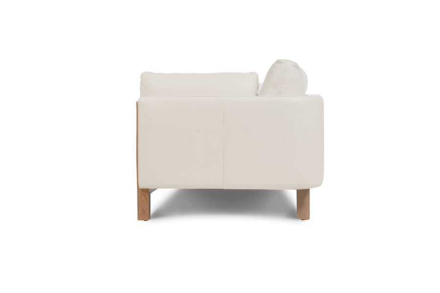 Matera Top Grain Leather Three Seats Lounge with Wooden Legs, Beige