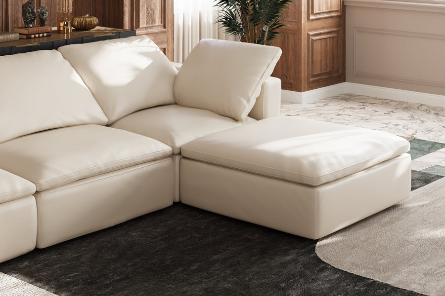 Valencia Claire Full-Aniline Leather Four Seats with 2 Ottomans Cloud Feel Sofa, Beige