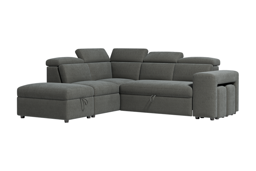 Valencia Finn Fabric Sectional Lounge Bed with Left Hand Storage, Cloudy Grey