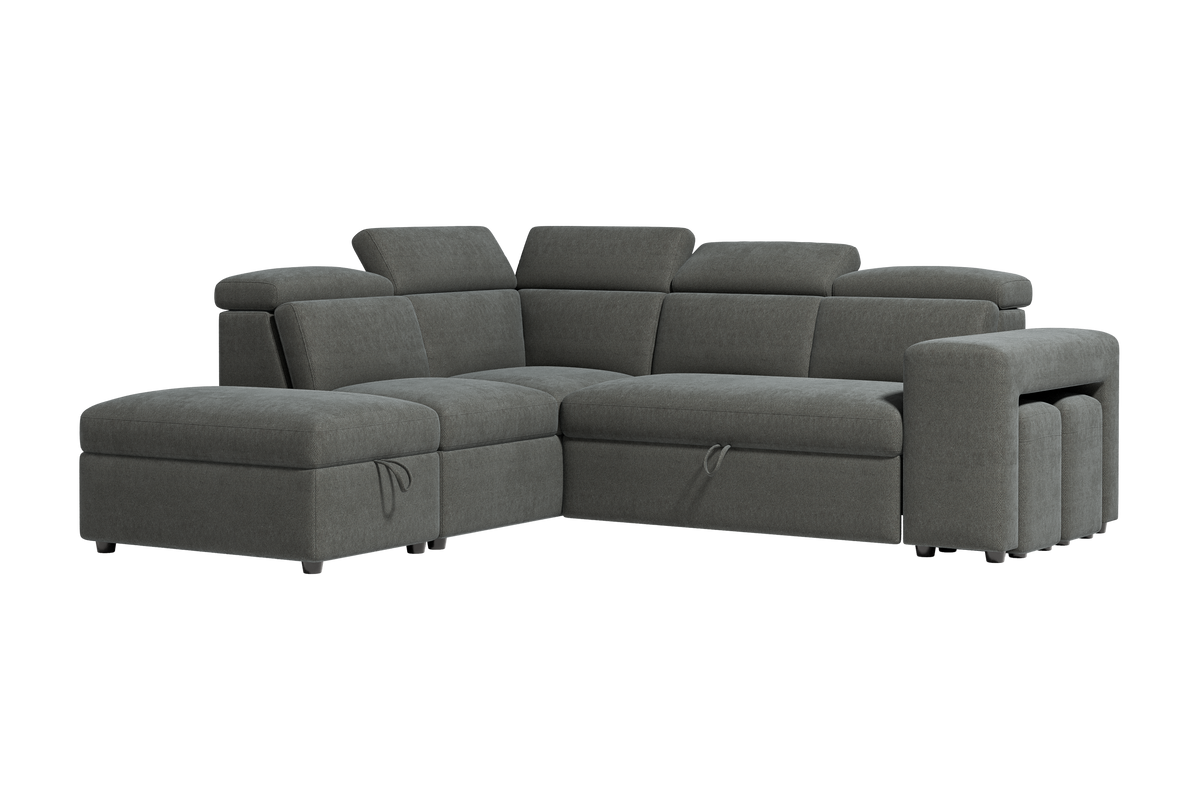 Valencia Finn Fabric Sectional Lounge Bed with Left Hand Storage, Cloudy Grey